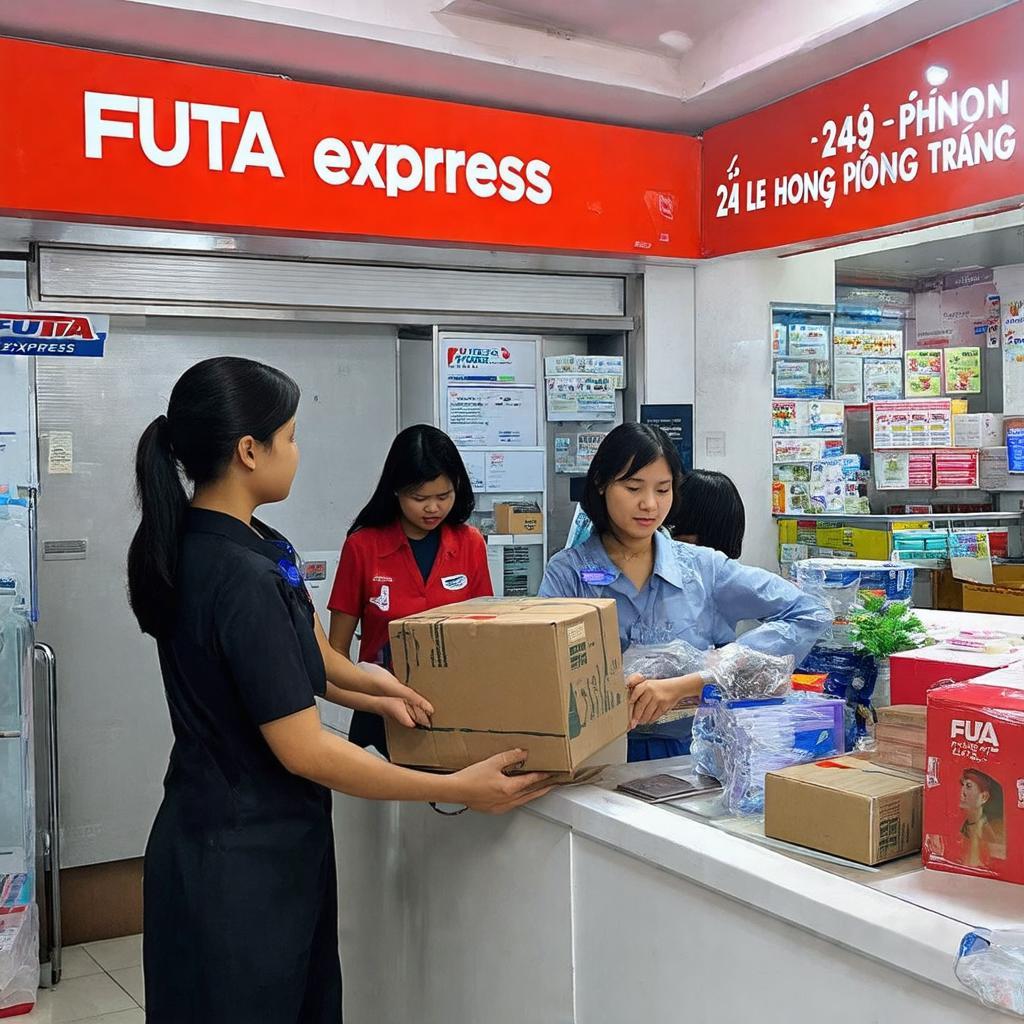 Nhân viên hỗ trợ khách hàng gửi nhận hàng tại điểm Chuyển phát Phương Trang 249 Lê Hồng Phong