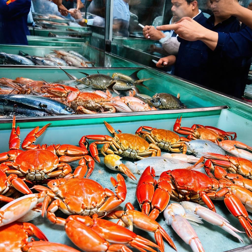 Hình ảnh hải sản tươi sống, khách hàng tự tay lựa chọn tại các bể chứa ở Zoo Zoo Seafood