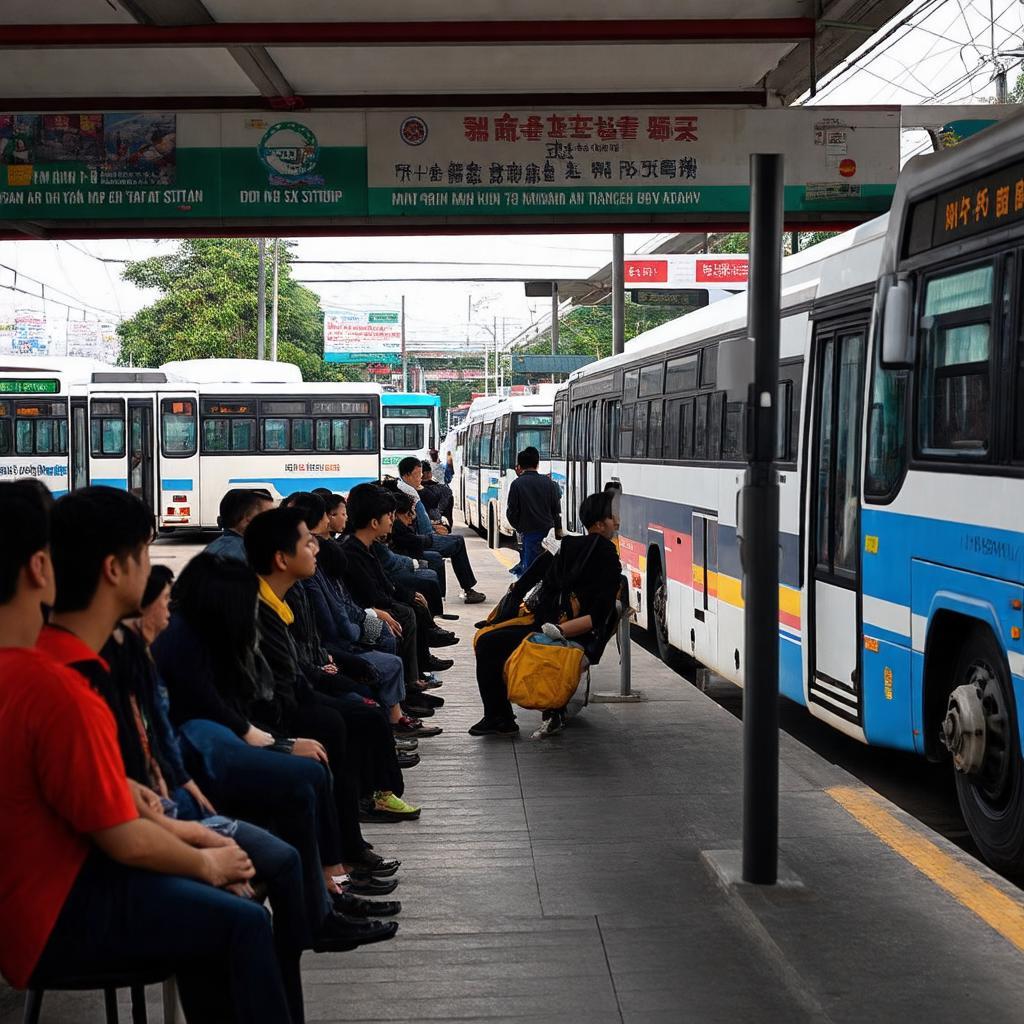 Hành khách đang chờ xe buýt hoặc xe khách bên trong Bến xe Miền Tây.