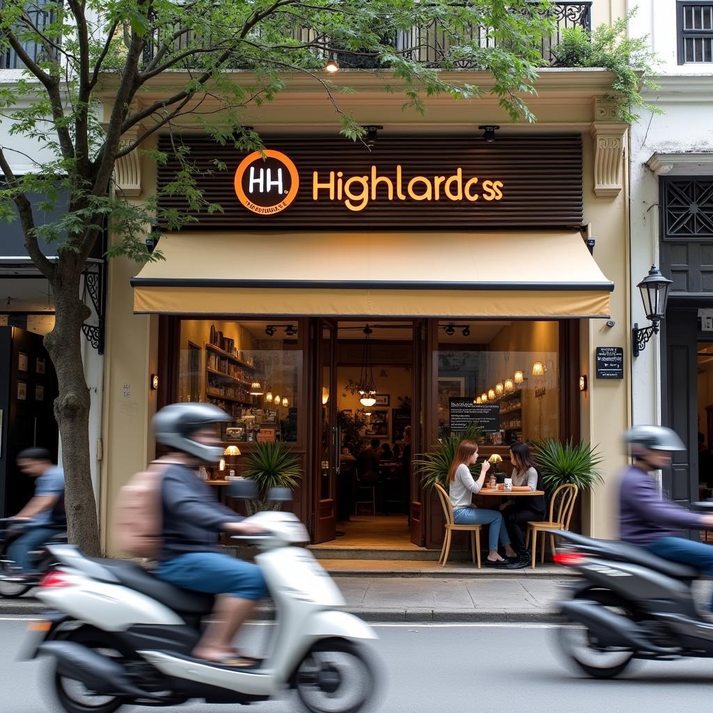 Hình ảnh quán cà phê Highlands Coffee 545 Kim Mã từ mặt đường trên phố Hà Nội