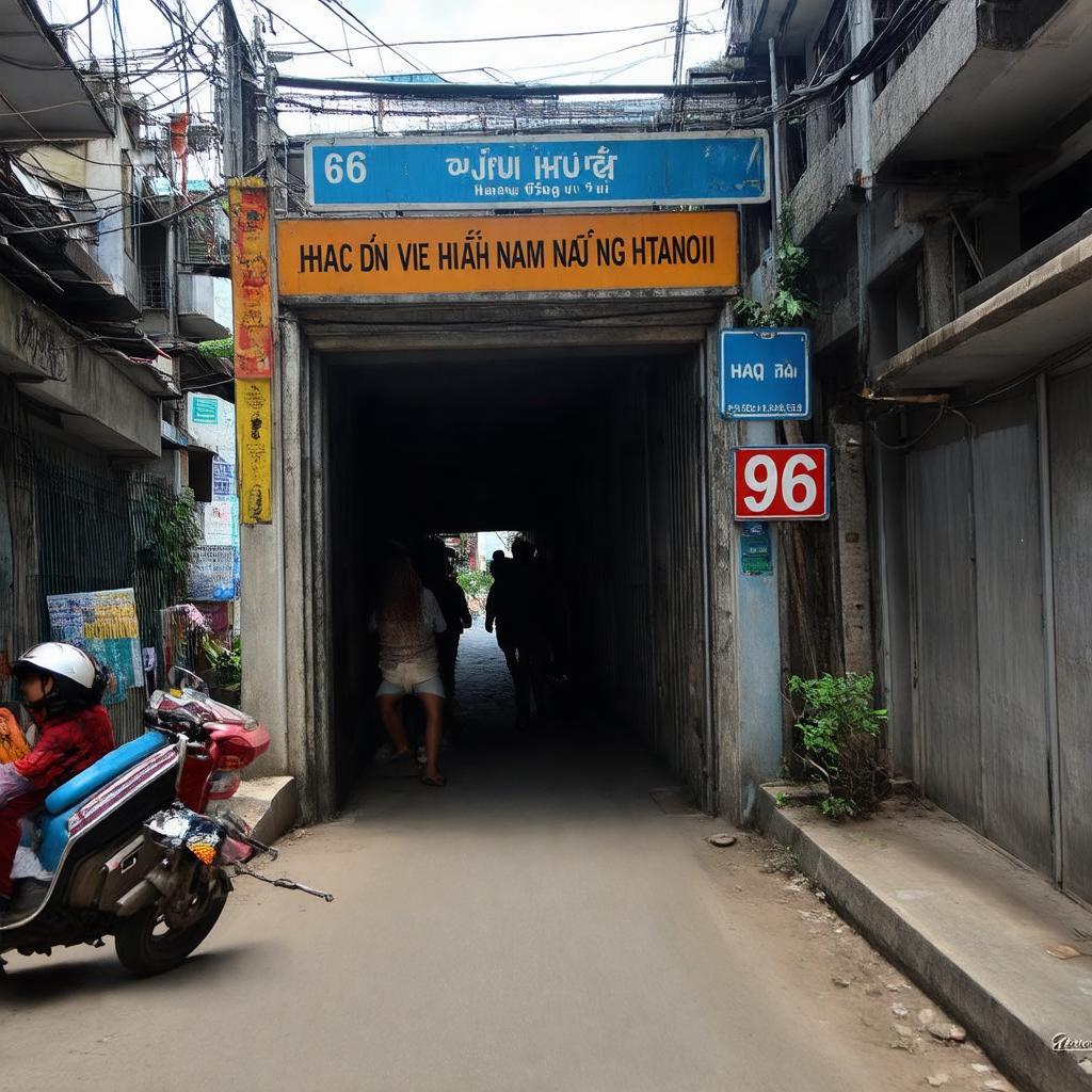 Hình ảnh lối vào hẻm 96 Định Công quận Hoàng Mai, Hà Nội với biển số rõ ràng