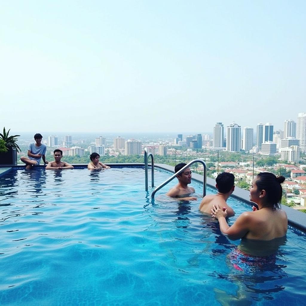 Hồ bơi vô cực trên tầng thượng khách sạn Grand Silverland mang đến trải nghiệm thư giãn tuyệt vời