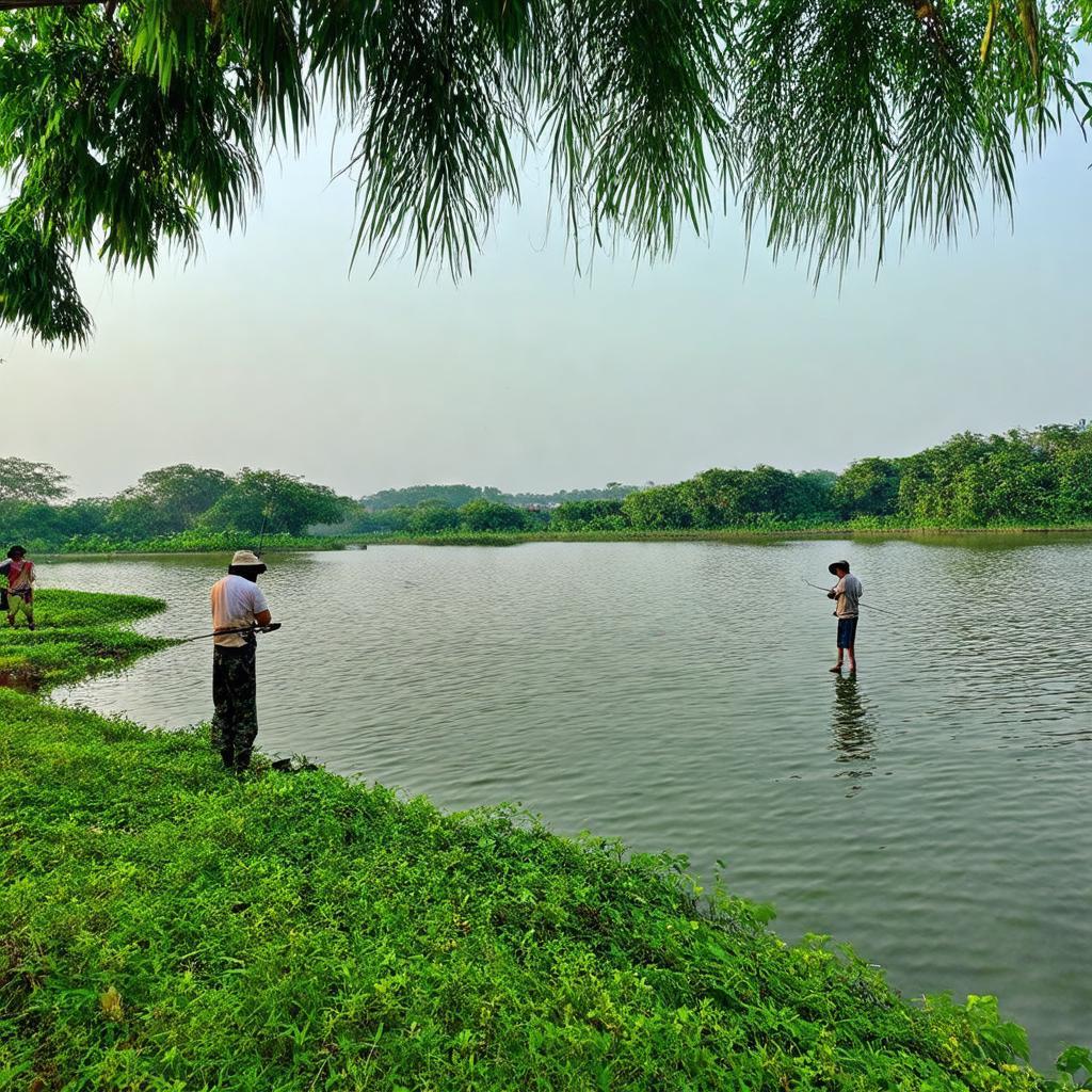 Khung cảnh yên bình tại Hồ Câu Đại Quang Minh Bình Lợi Bình Chánh lý tưởng cho chuyến đi câu cá giải trí
