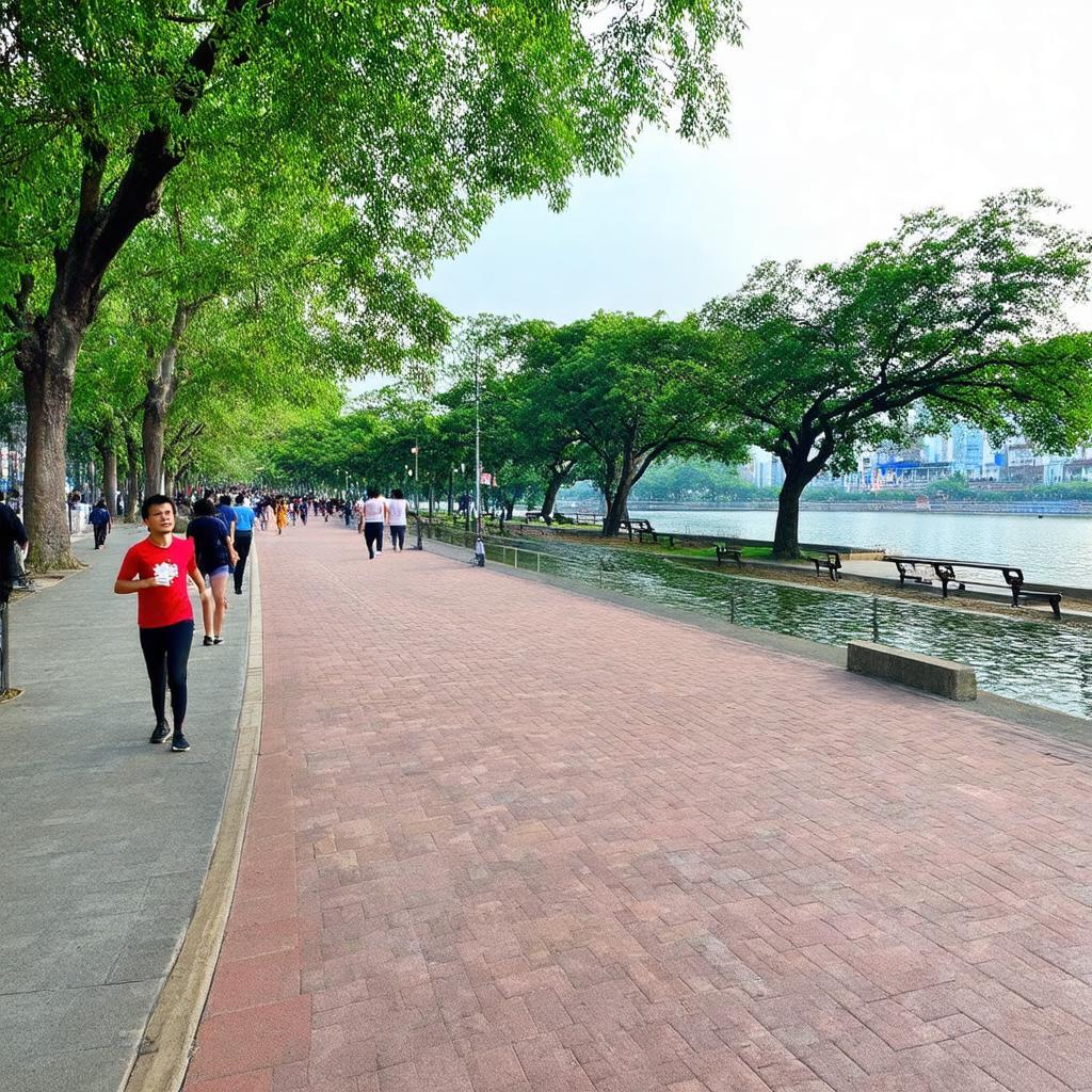 Quang cảnh Hồ Thiền Quang yên bình, nơi người dân thường đi dạo cạnh Công viên 1-6.