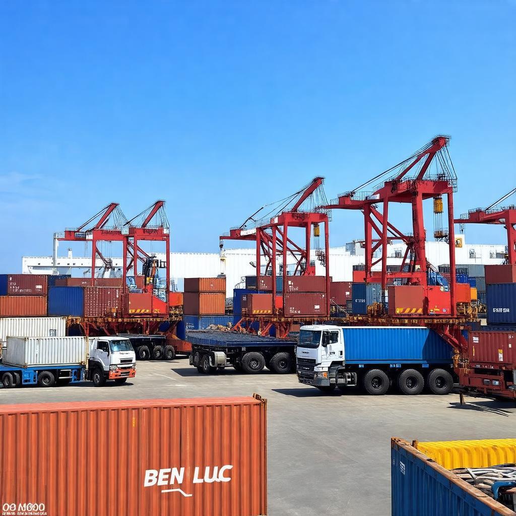 Hoạt động bốc xếp hàng hóa nhộn nhịp tại Cảng Bourbon Bến Lức Long An