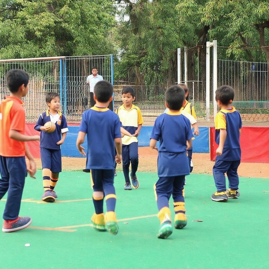 Hình ảnh minh họa hoạt động ngoại khóa vui nhộn của học sinh tiểu học, thể hiện môi trường giáo dục năng động (không nhất thiết là Trường Tiểu Học An Bình cụ thể)