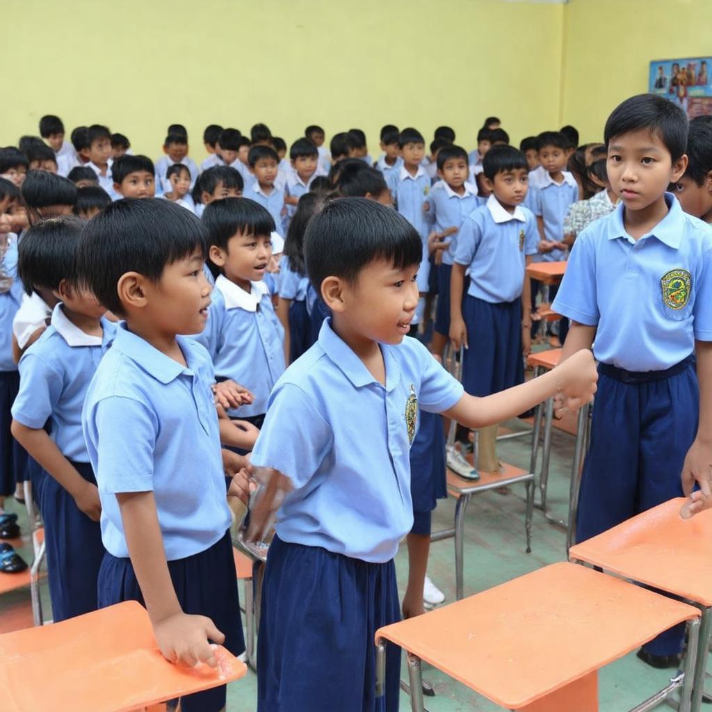 Cảnh học sinh tham gia các hoạt động ngoại khóa hoặc sinh hoạt tập thể tại Trường Tiểu học An Phú.