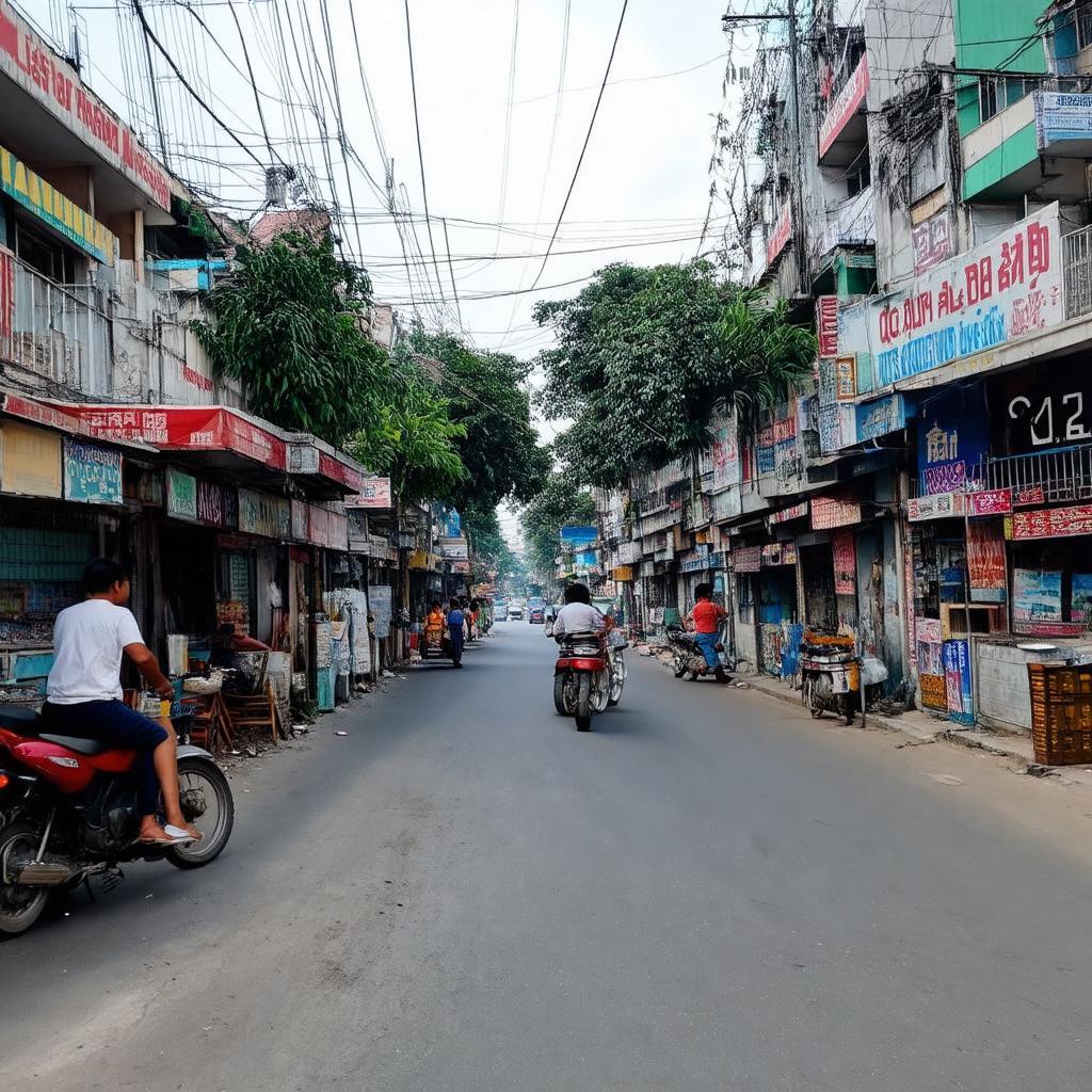 Cảnh buôn bán, dịch vụ sầm uất và người dân đi lại nhộn nhịp gần ngã tư Lạc Long Quân - Âu Cơ.