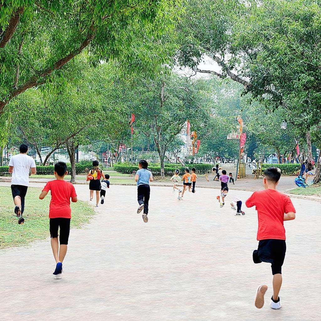 Hoạt động tập thể dục và vui chơi của người dân tại Công viên Phú Lâm, quận 6
