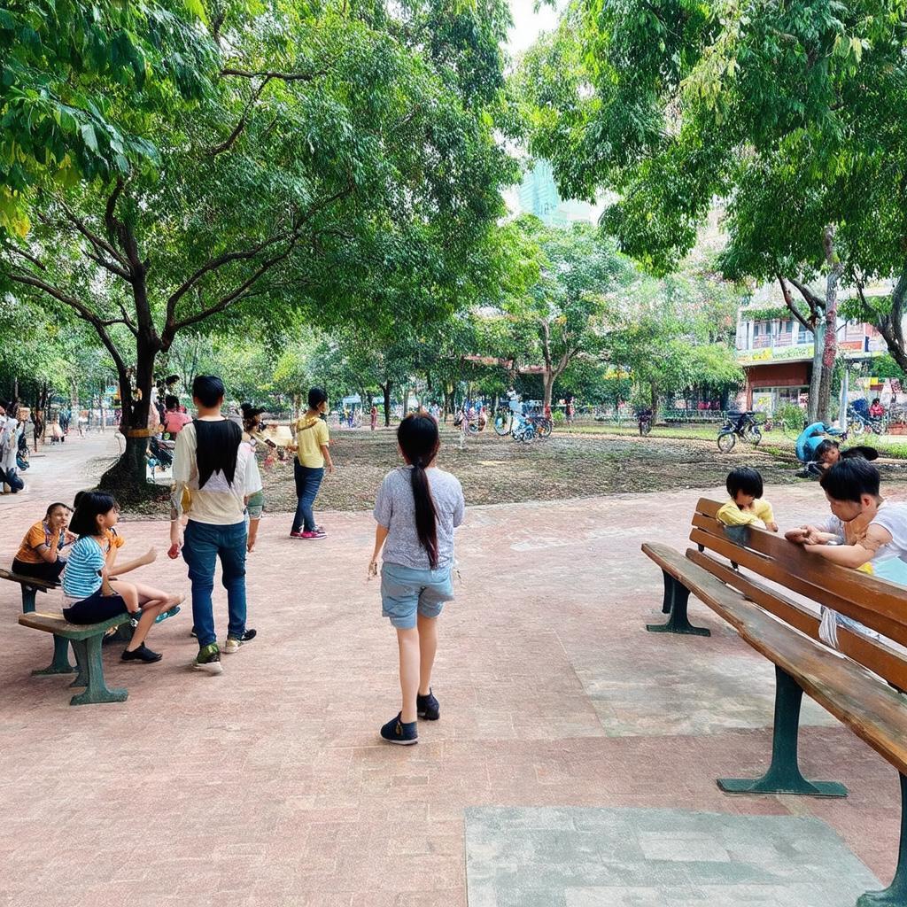 Moi nguoi tham gia hoat dong giai tri va the thao tai Cong vien Vo Van Kiet