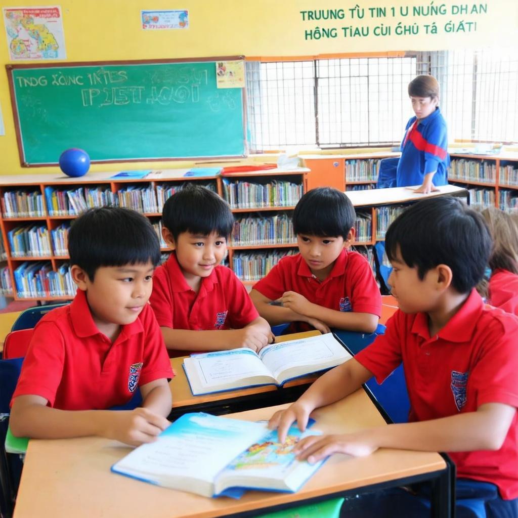 Học sinh Trường Tiểu học Cầu Giát vui vẻ học tập và tham gia hoạt động tại trường.