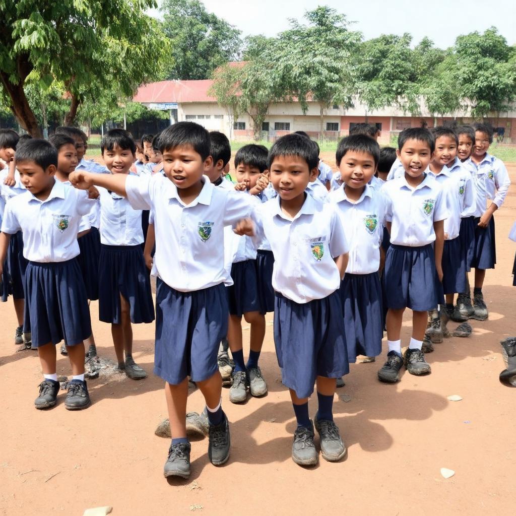 Học sinh Trường Tiểu Học Tâm Đông tham gia hoạt động tại sân trường, thể hiện sự năng động và hòa đồng