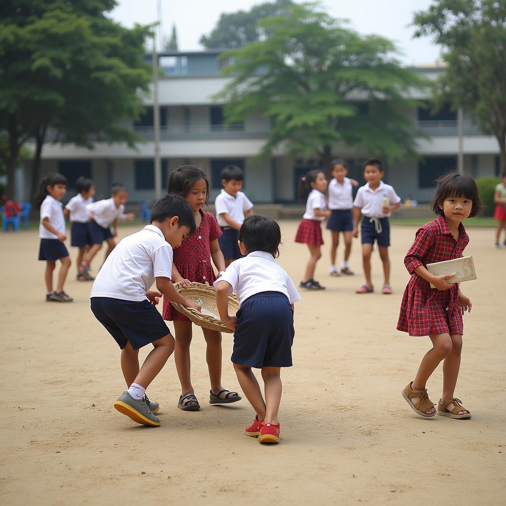Hoc sinh dang vui choi tren san truong tai Truong Tieu Hoc Thai My, Củ Chi, trong mot hoat dong ngoai khoa