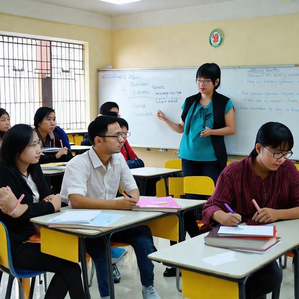 Hoc vien dang hoc tieng han trung nhat trong lop hoc tai trung tam