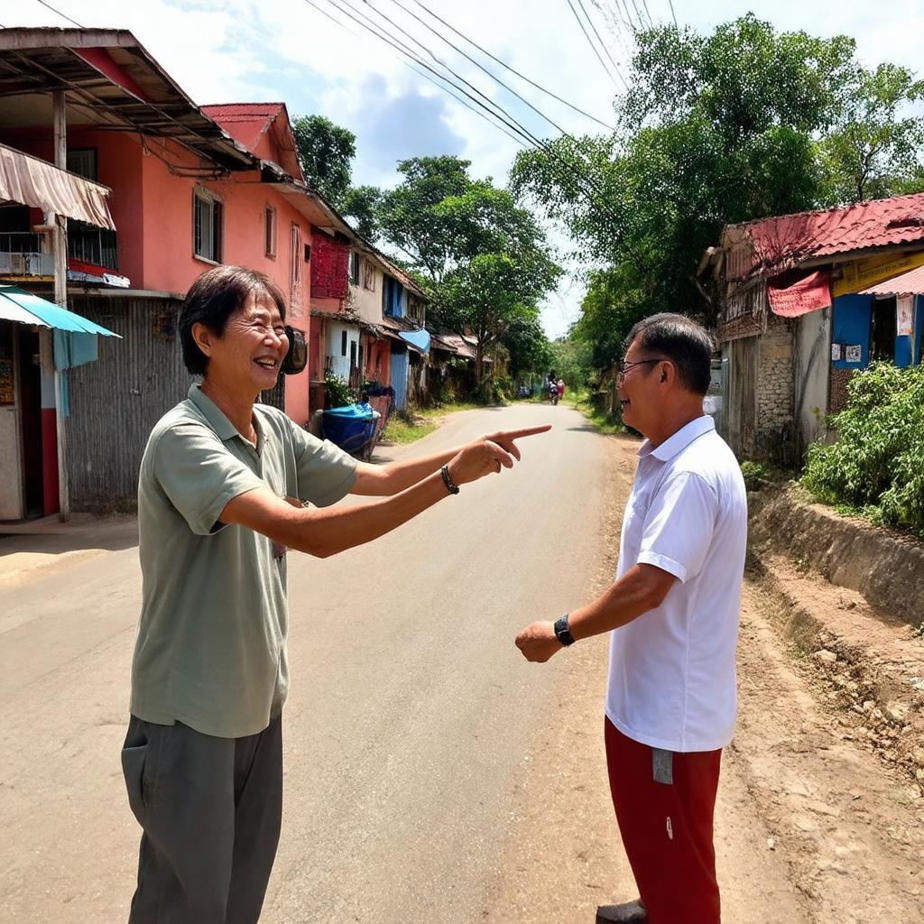Người tìm đường hỏi chỉ dẫn từ người dân địa phương thân thiện tại ấp Thành Hóa.