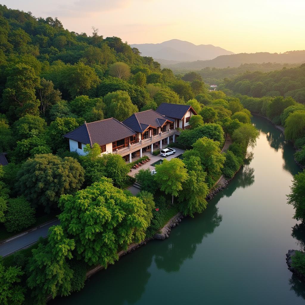 Toàn cảnh Hue Orchid Riverside Villa 149 Hàn Mặc Tử Vỹ Dạ Huế nhìn từ sông Hương thanh bình