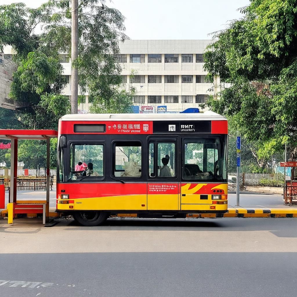 Một chiếc xe buýt công cộng tại điểm dừng gần Trường Đại học RMIT Việt Nam trên đường Nguyễn Văn Linh
