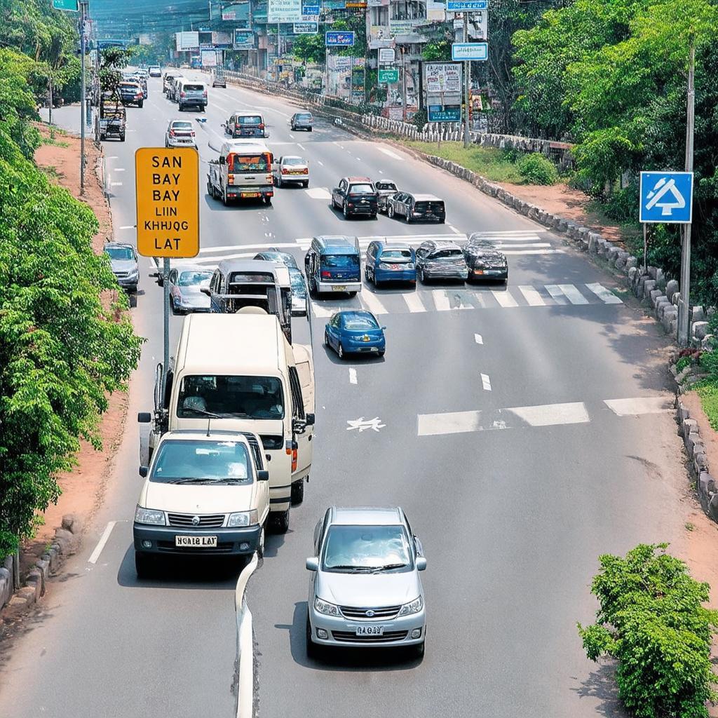 Hệ thống biển báo và lưu thông tại Vòng Xoay Liên Khương, lối vào Sân bay Liên Khương