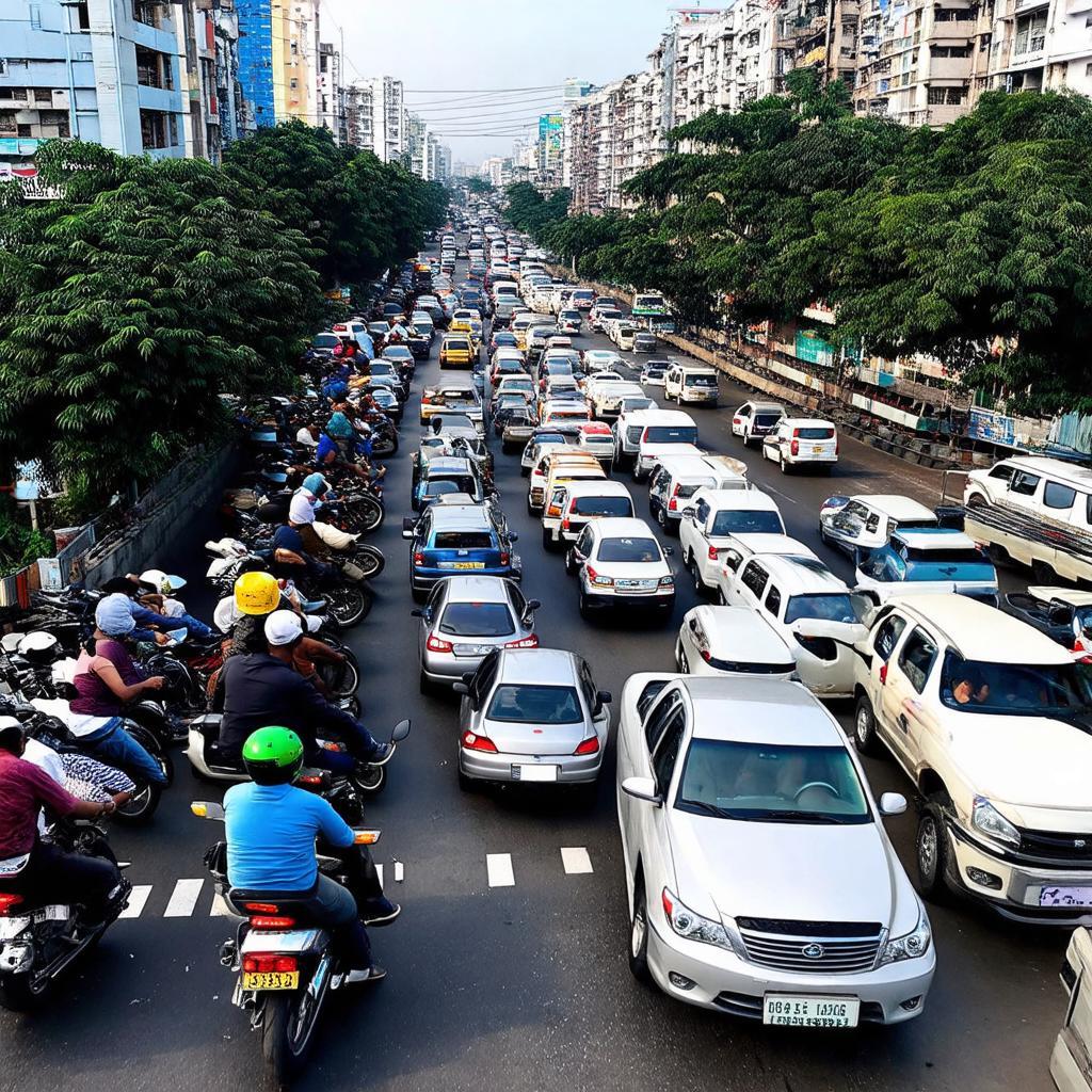 Cảnh kẹt xe nghiêm trọng với dòng xe cộ đông đúc tại ngã tư Lạc Long Quân - Âu Cơ giờ cao điểm.