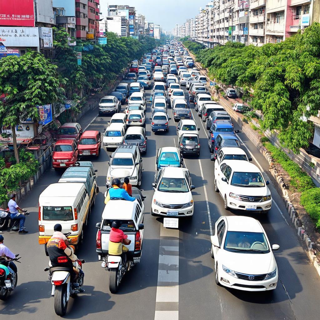 Cảnh kẹt xe đặc trưng tại Ngã tư Thủ Đức vào giờ cao điểm với nhiều phương tiện