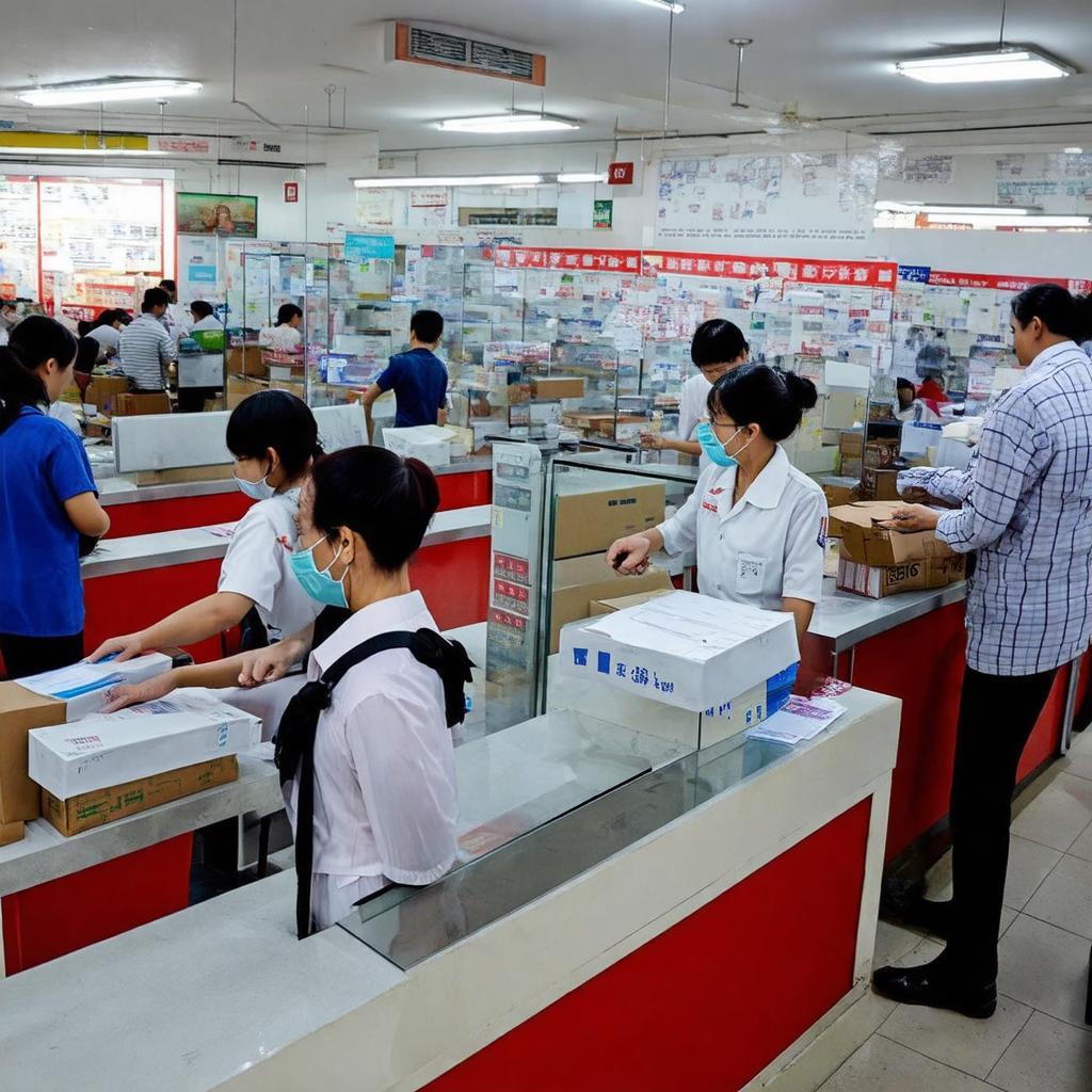 Khách hàng sử dụng các dịch vụ tại Bưu điện Ba Hom, Tân Tạo