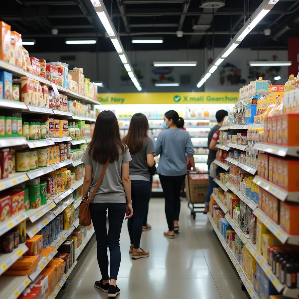 Khách hàng mua sắm nhộn nhịp trong siêu thị Đức Thành Xa La.