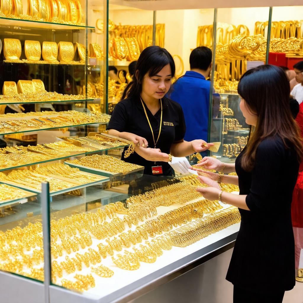 Khách hàng đang được tư vấn mua vàng tại Tiệm Vàng Kim Yến Nguyễn Thái Học Nha Trang