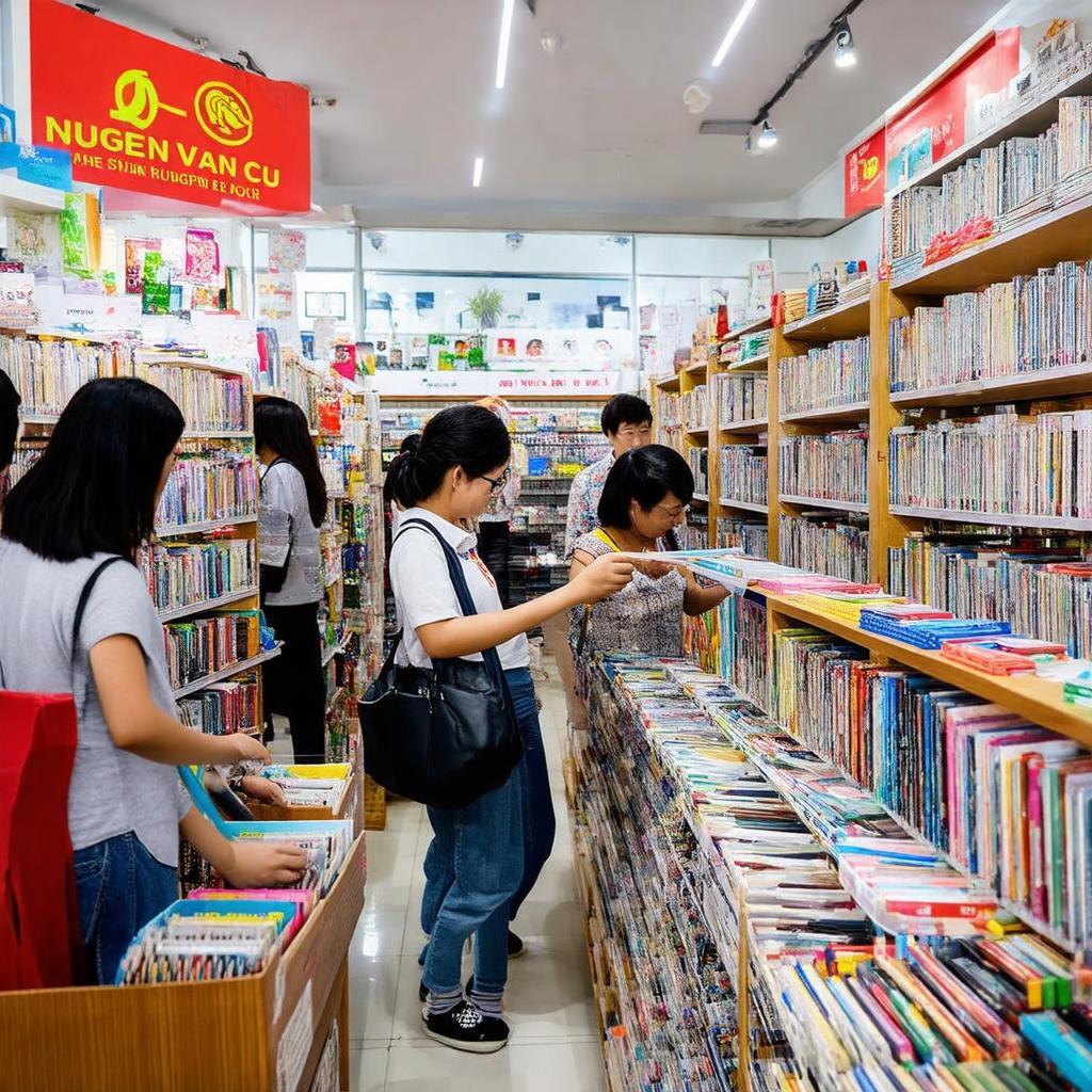 Khách hàng đang lựa chọn sách và đồ dùng học tập tại Nhà Sách Nguyễn Văn Cừ ở Quận 12