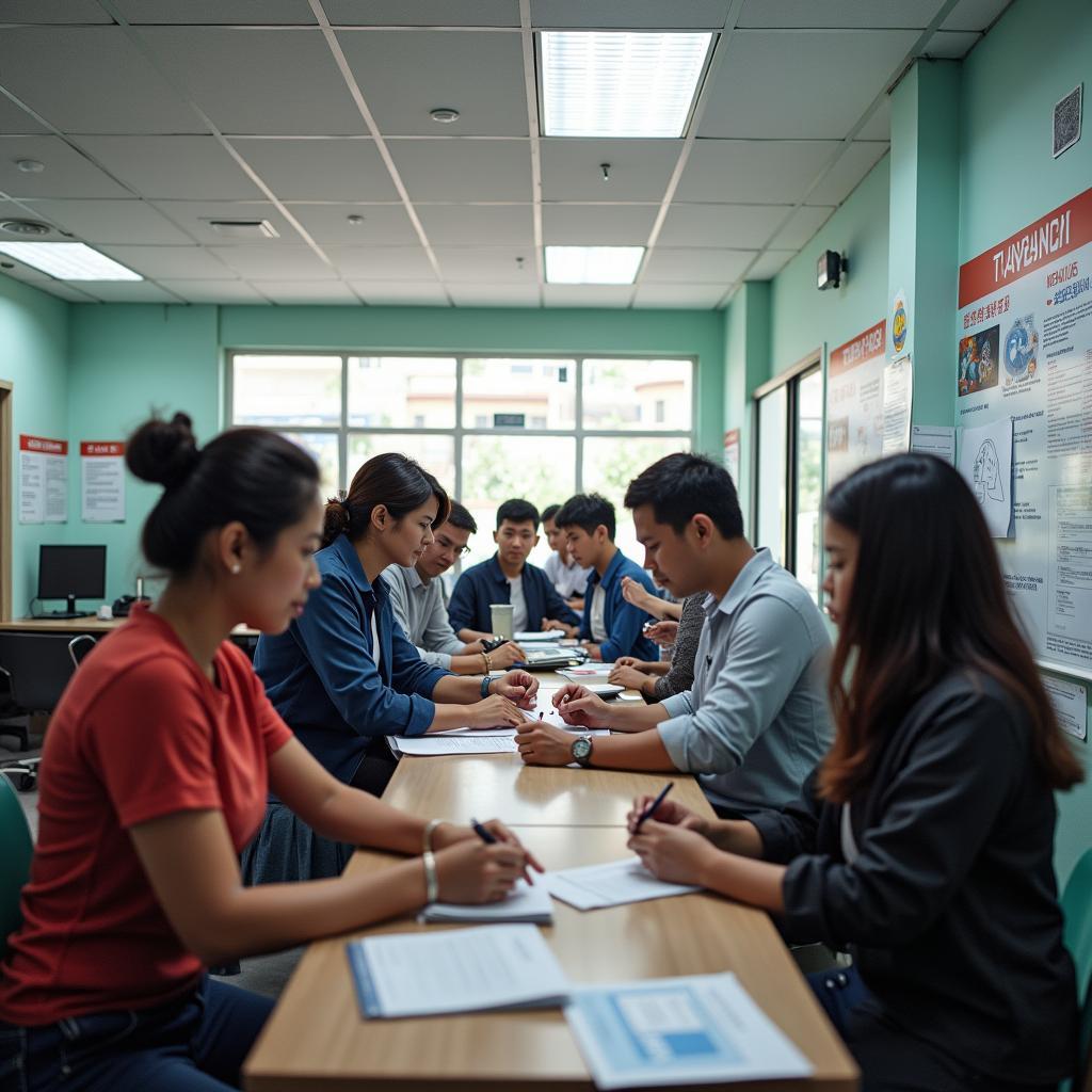 Khach hang giao dich thanh toan tien nuoc tai quay Cong ty Nuoc Thu Duc.