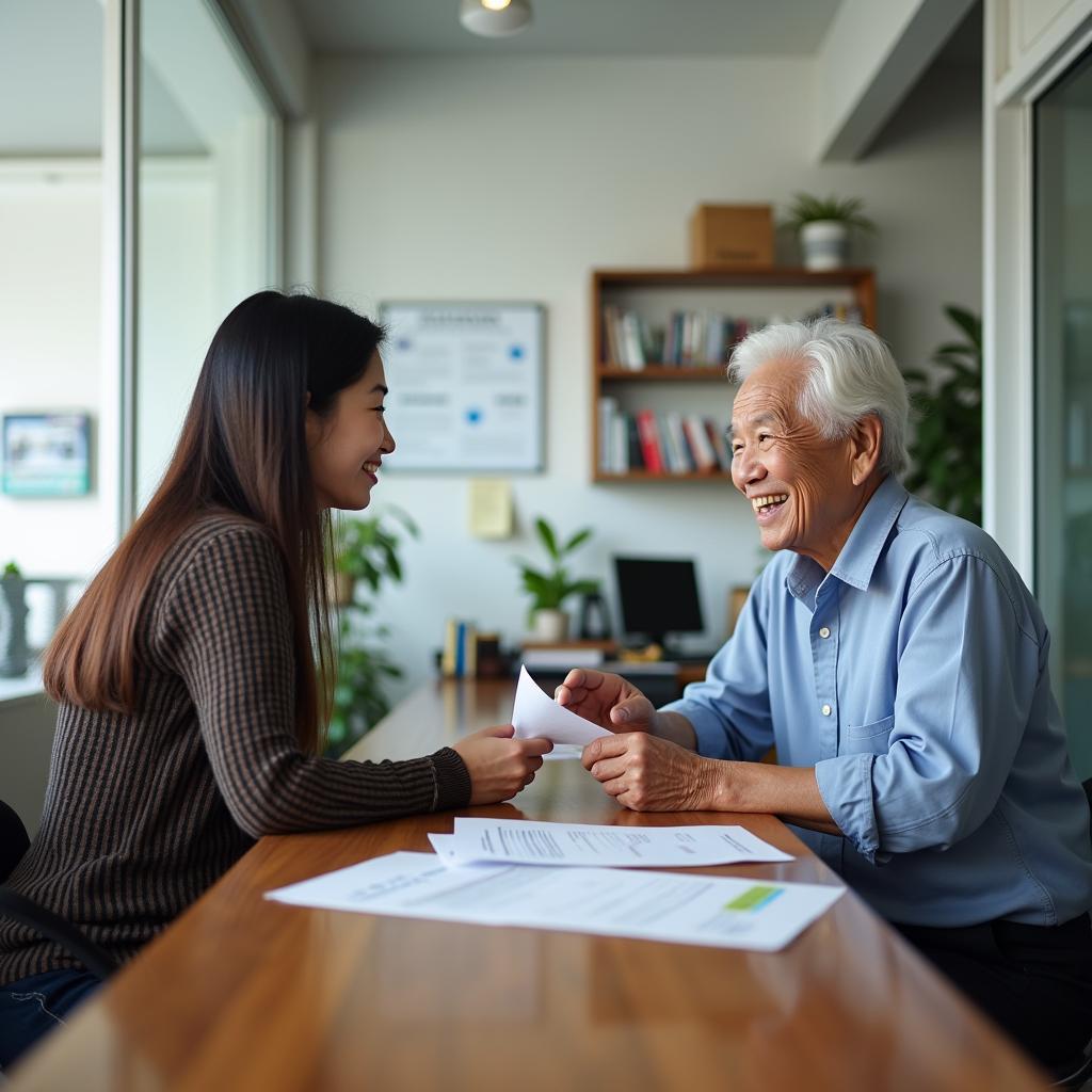 Khách hàng đang thực hiện thanh toán hóa đơn tiền điện tại quầy giao dịch Điện Lực Hóc Môn