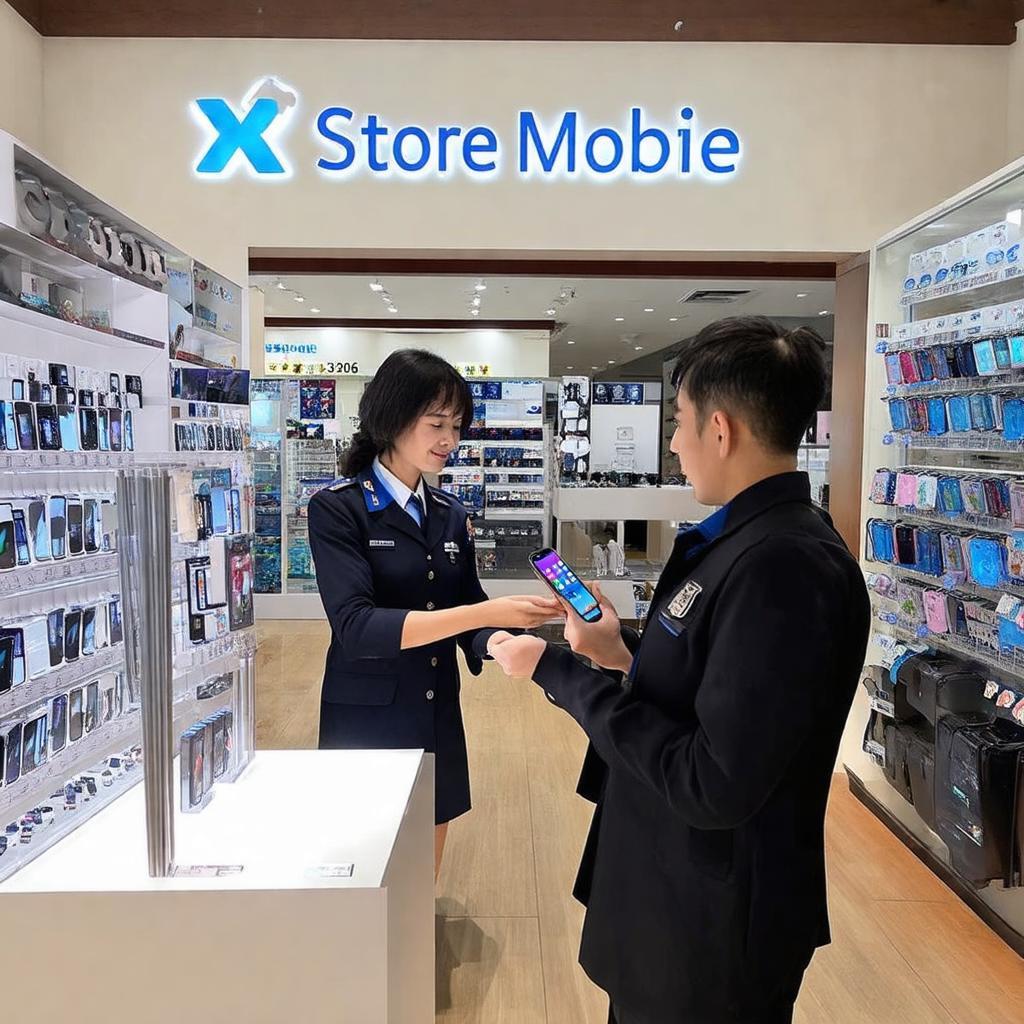 Nhân viên XStore Mobile 336 Xã Đàn tư vấn tận tình cho khách hàng chọn mua điện thoại