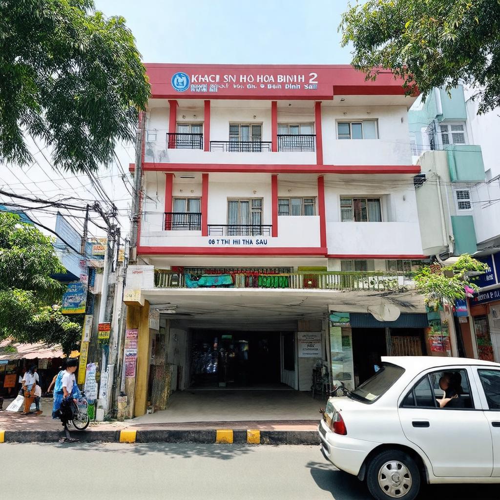 Khách sạn Hòa Bình 2 tại số 06 Võ Thị Sáu, trung tâm thành phố Biên Hòa.