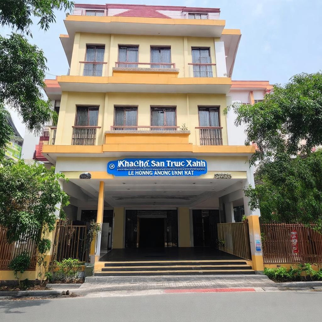 Hình ảnh mặt tiền Khách sạn Trúc Xanh trên đường Lê Hồng Phong, Thủ Dầu Một, Bình Dương, cho thấy vị trí thuận tiện