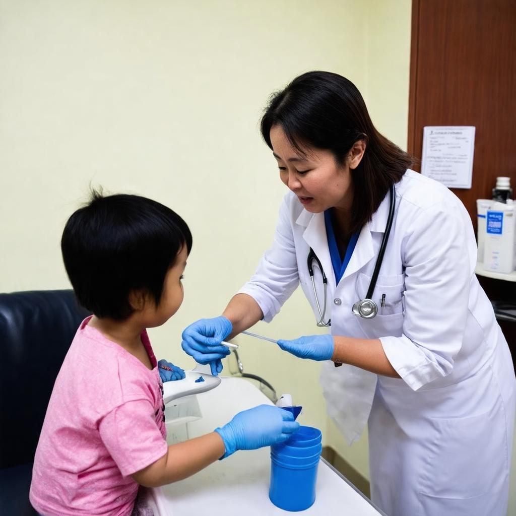 Bác sĩ khám bệnh cho trẻ em tại phòng khám 289 Phố Vọng, mang lại cảm giác tin tưởng.