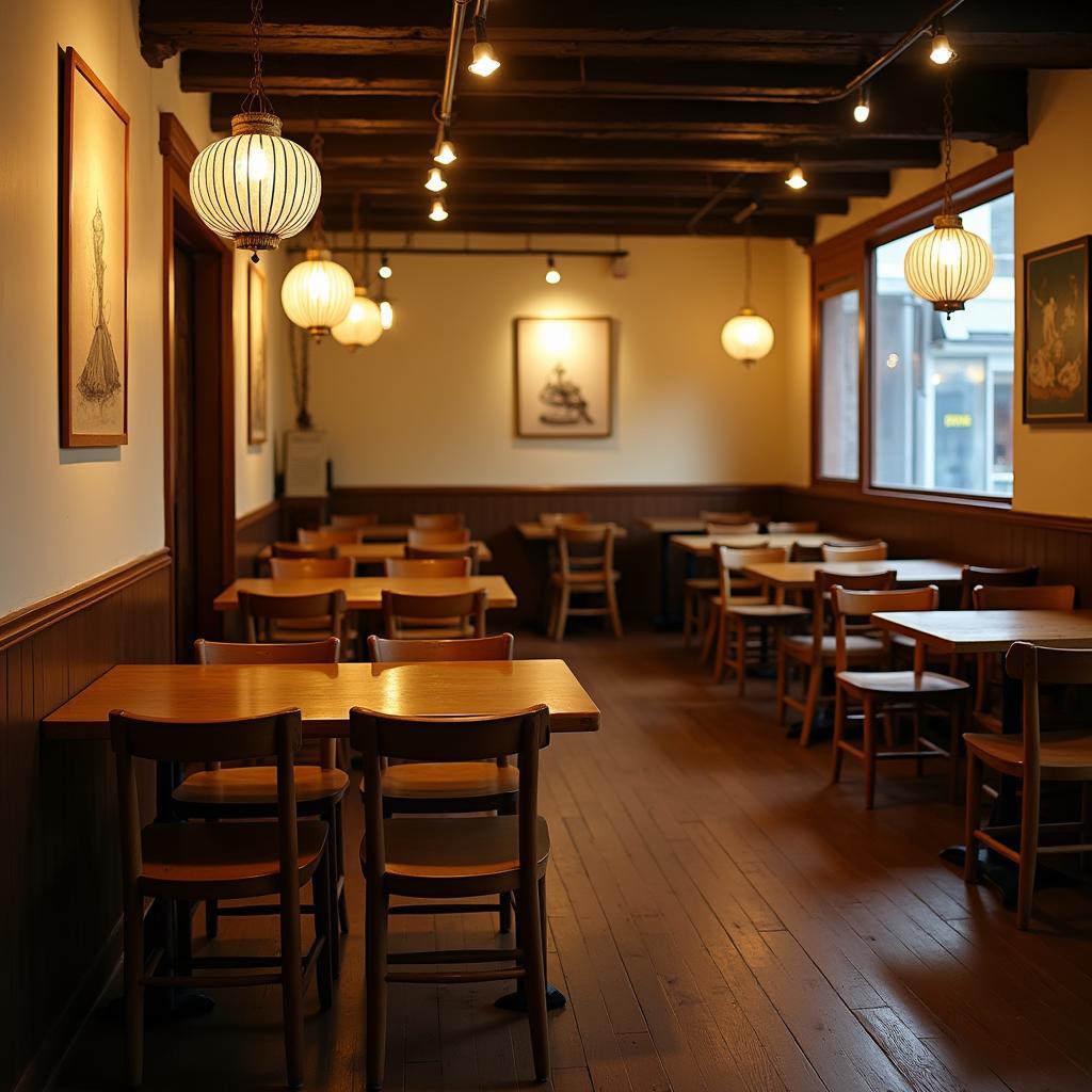 Ben trong khong gian an uong am cung, don gian cua Nha hang Nam Son 809 Giai Phong, Hoang Mai, Ha Noi