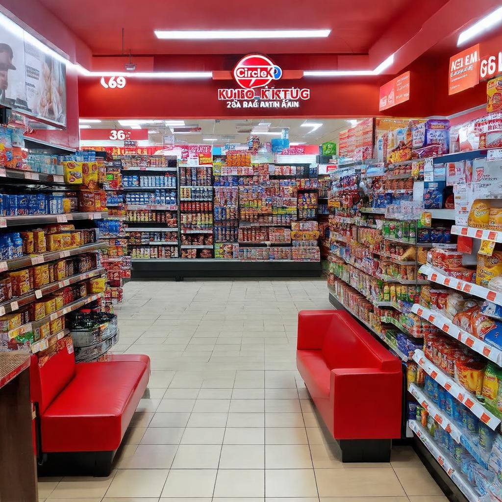 Hình ảnh không gian bên trong Circle K 36 Hai Bà Trưng với quầy hàng và khu vực ngồi nhỏ