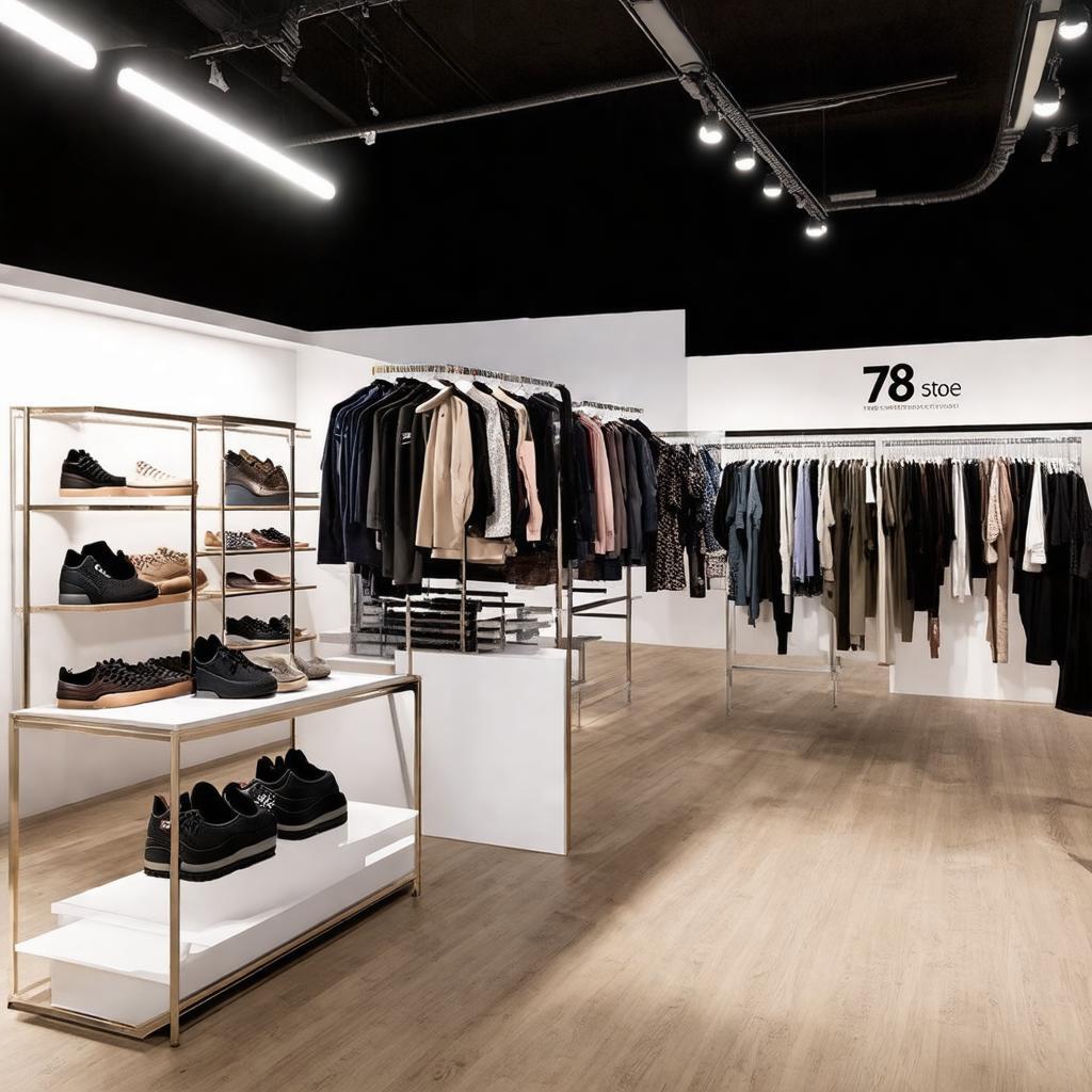 Không gian bên trong cửa hàng 78 Store với cách bài trí gọn gàng, ánh sáng tốt, trưng bày sản phẩm thời trang.