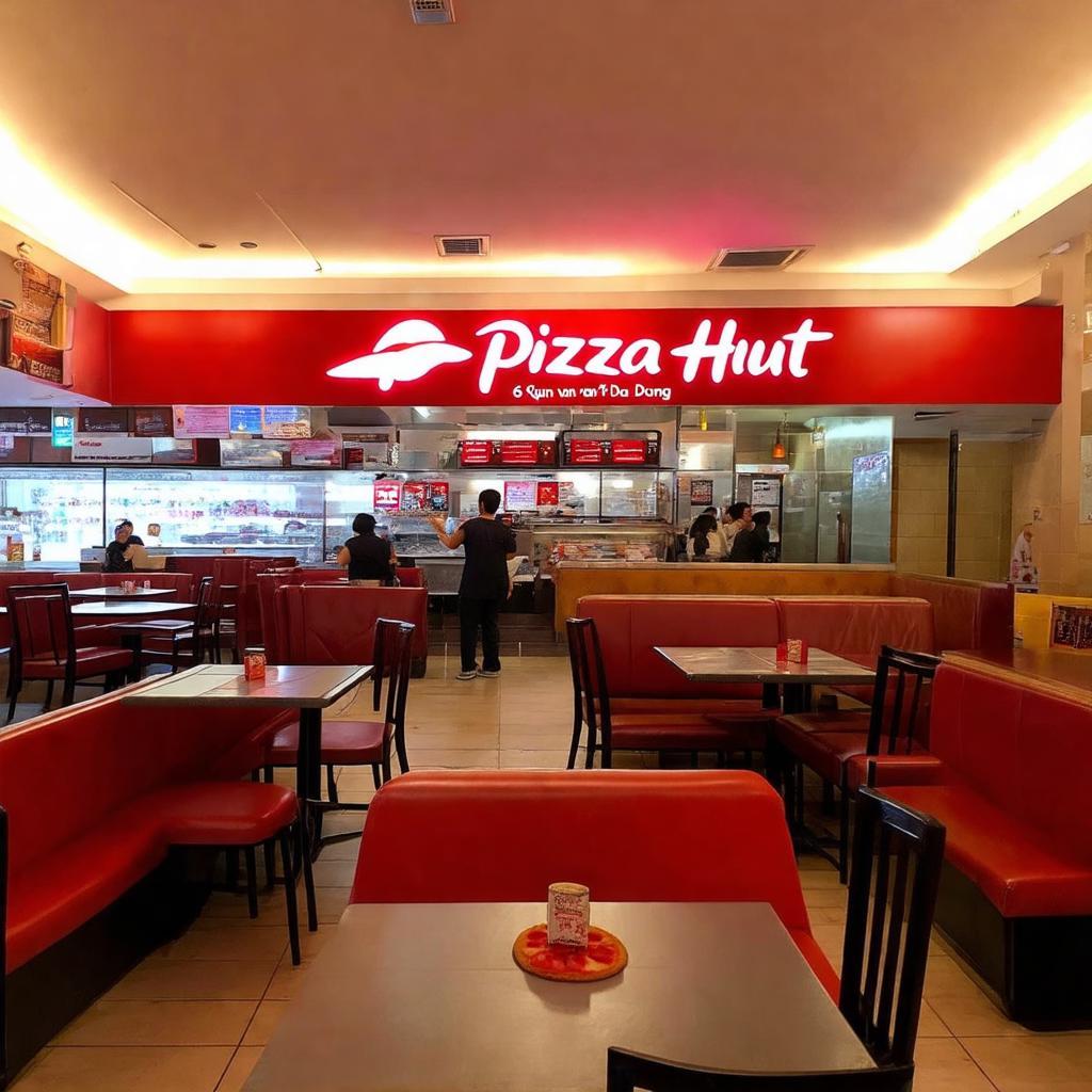 Không gian bên trong nhà hàng Pizza Hut 62 Nguyễn Văn Thoại, bố trí bàn ghế thoải mái cho nhiều nhóm khách