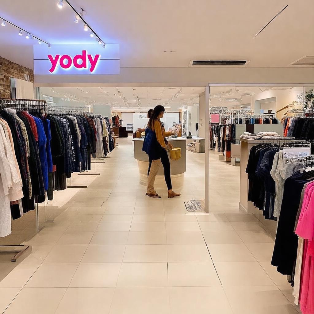 Không gian bên trong cửa hàng Yody Phủ Lý Quốc lộ 1A rộng rãi, sạch sẽ và tiện nghi