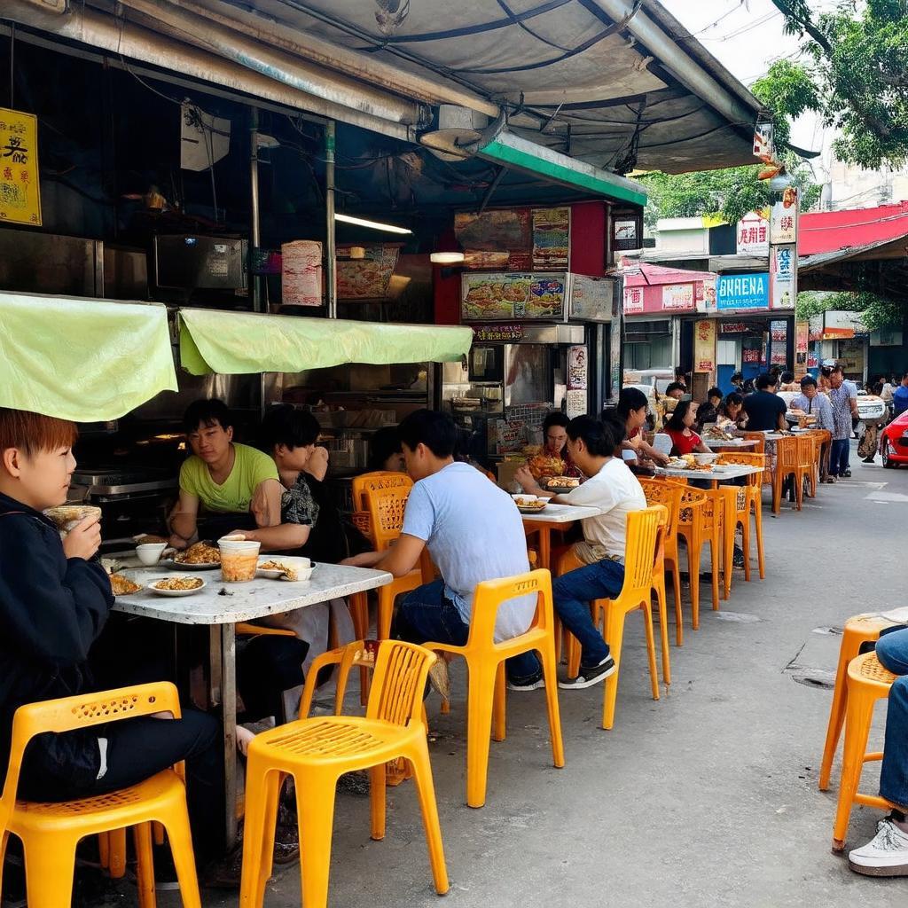 Không gian bình dân, gần gũi đặc trưng của quán ốc vỉa hè Sài Gòn với bàn ghế đơn giản.