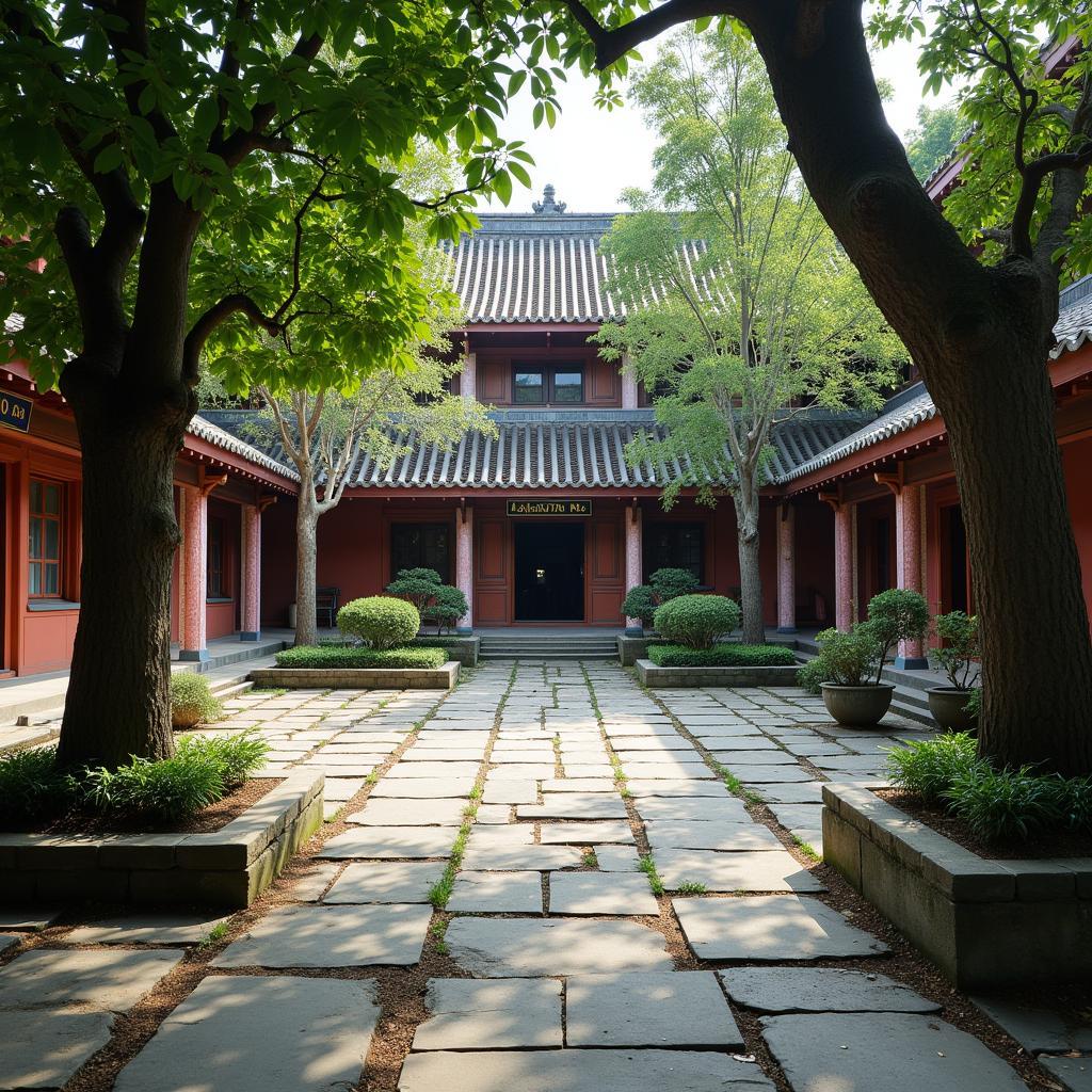 Không gian thanh tịnh bên trong khuôn viên Chùa Ái Mộ, Long Biên, Hà Nội