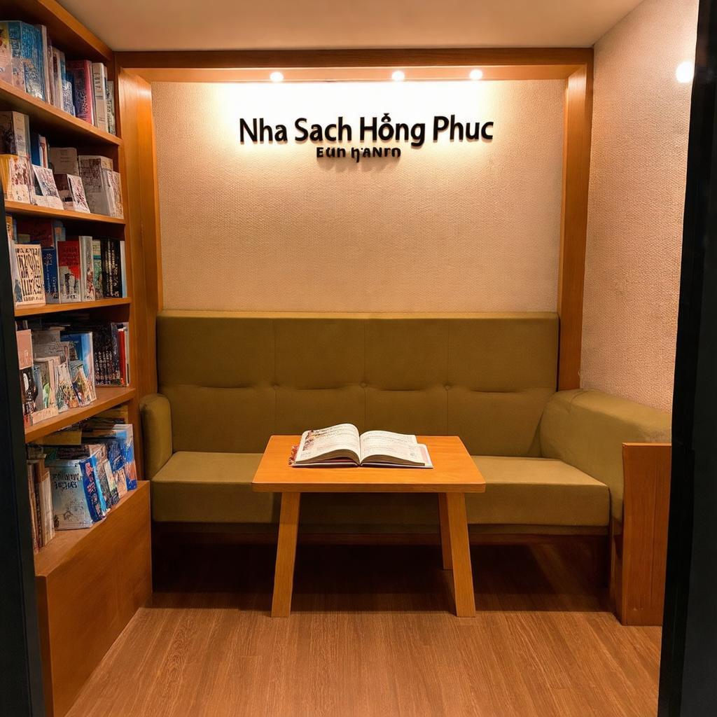 Khu vực đọc sách thoải mái bên trong Nhà sách Hoàng Phúc Dĩ An
