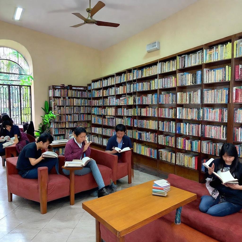 Khong gian doc sach rong rai thoai mai ben trong Nha sach Tien Tho Tan Binh