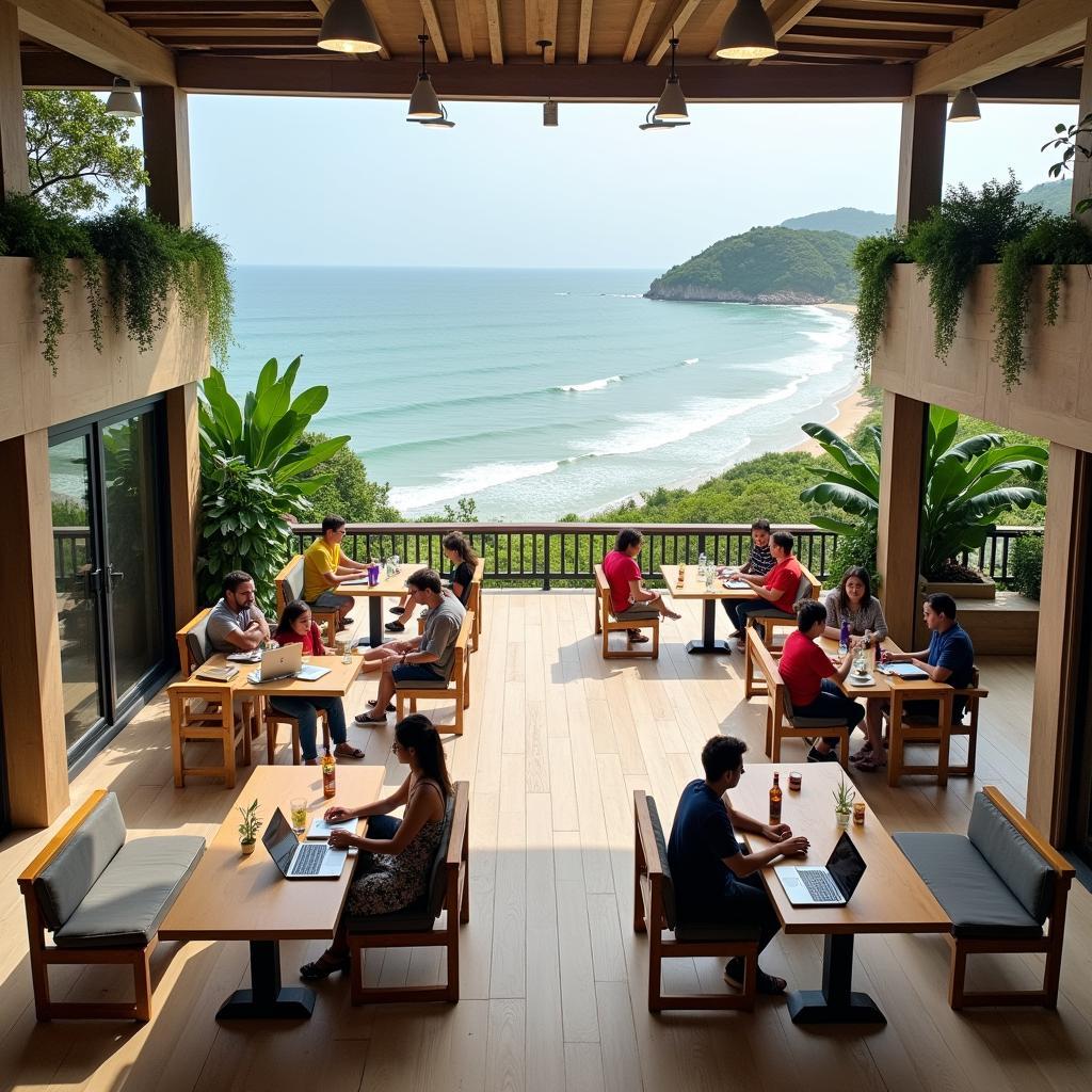 Khong gian lam viec ly tuong voi view bien va wifi manh tai Cargo Remote Mui Ne
