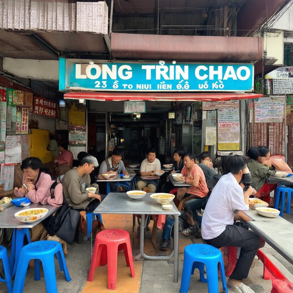 Khung cảnh khách hàng thưởng thức cháo tại Long Trần Cháo 235 Tô Hiệu
