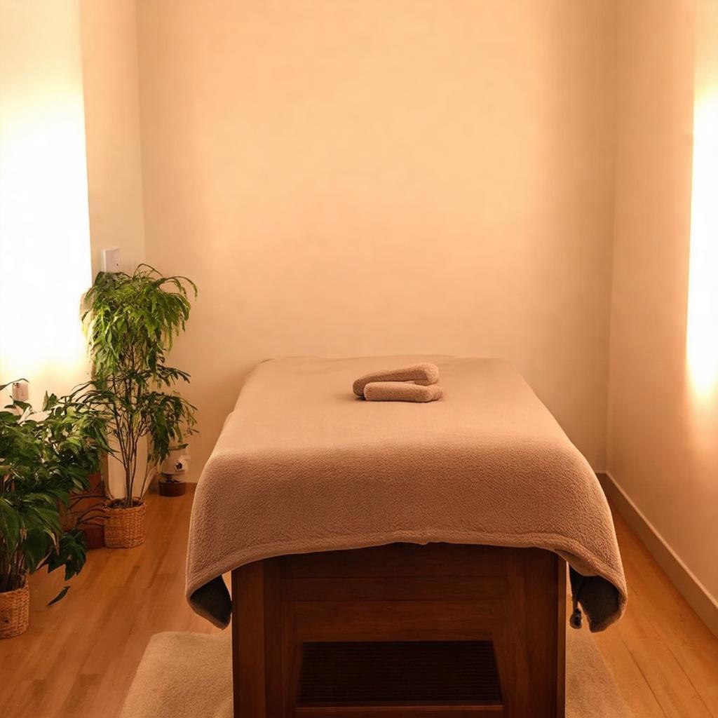 Không gian phòng massage trị liệu tại Oasis Massage mang lại cảm giác thư giãn và yên bình.