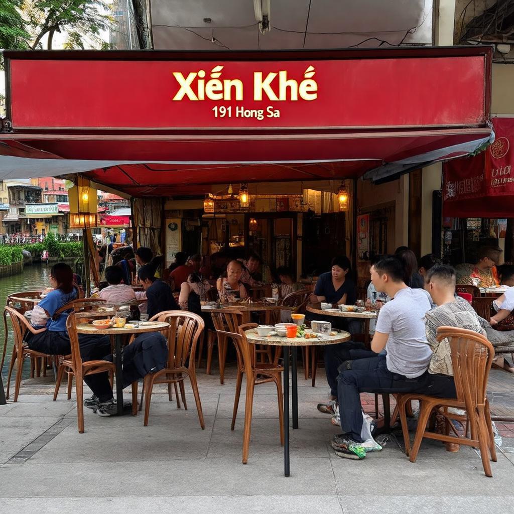 Không gian vỉa hè thoáng đãng và sôi động tại Xiên Khè 191 Hoàng Sa Quận 1, nơi lý tưởng để tụ tập bạn bè