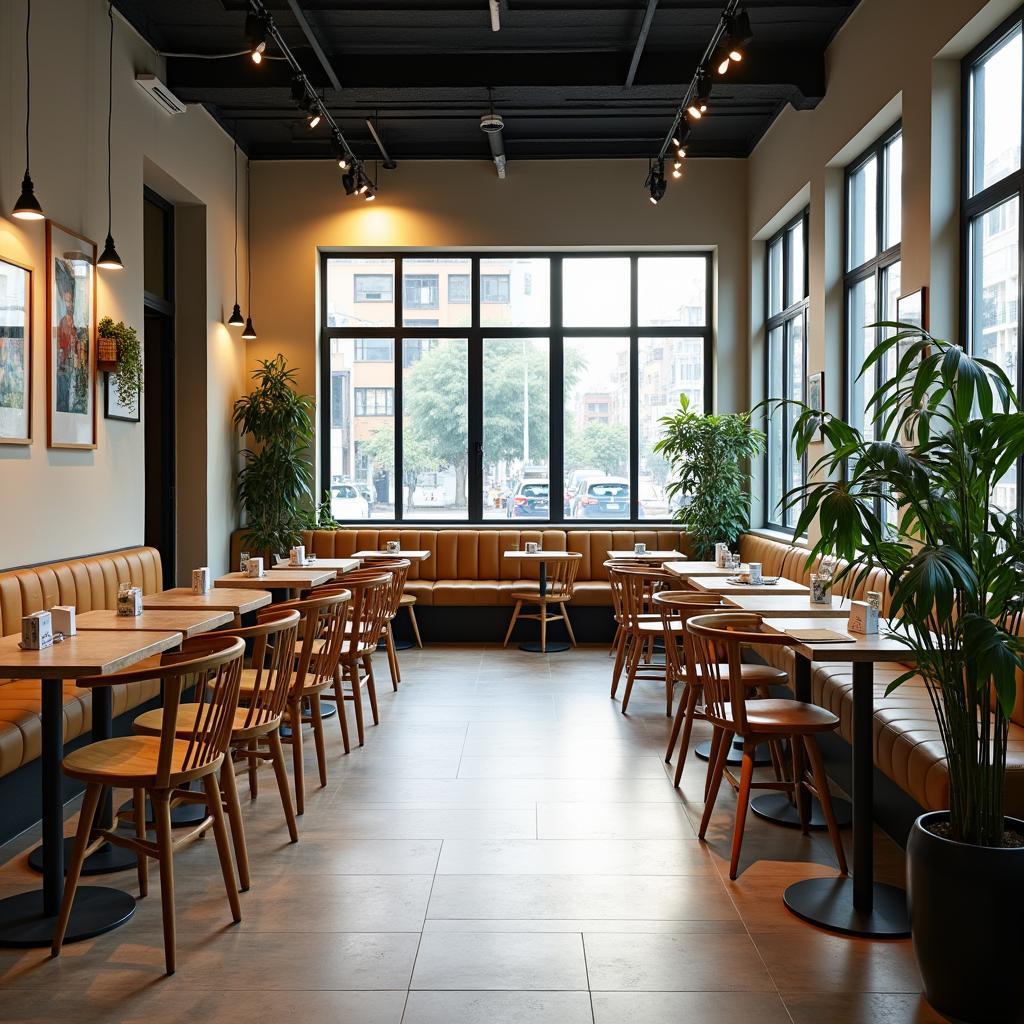 Không gian làm việc và thư giãn tại The Coffee House 17B Út Tịch với nhiều ánh sáng và cây xanh