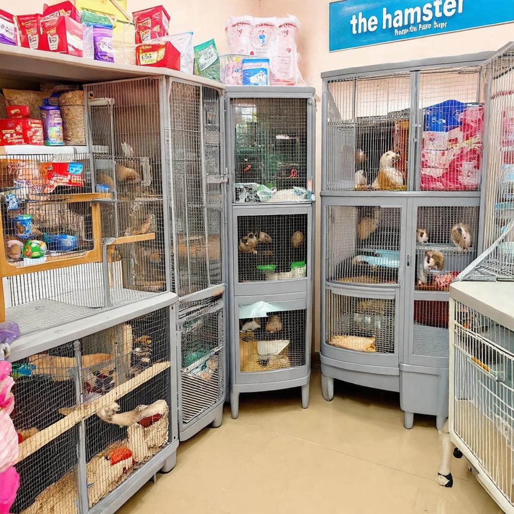 Khong gian ben trong The Hamster Shop o Ngo 30 Phung Khoang, Thanh Xuan voi cac chuong nuoi sach se