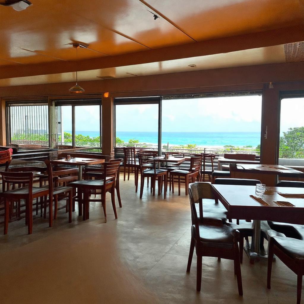 Không gian thoáng đãng với tầm nhìn đẹp tại khu vực ngồi của Nhà hàng Hào Thành, Cẩm Phả.